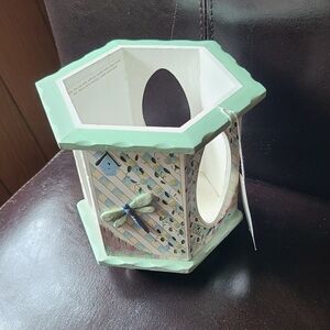 Decorative Hexagonal Jar Candle Holder with Dragonfly Design